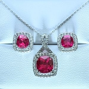 RUBY & WHITE Sapphire Earrings & Necklace Set. Multiple
